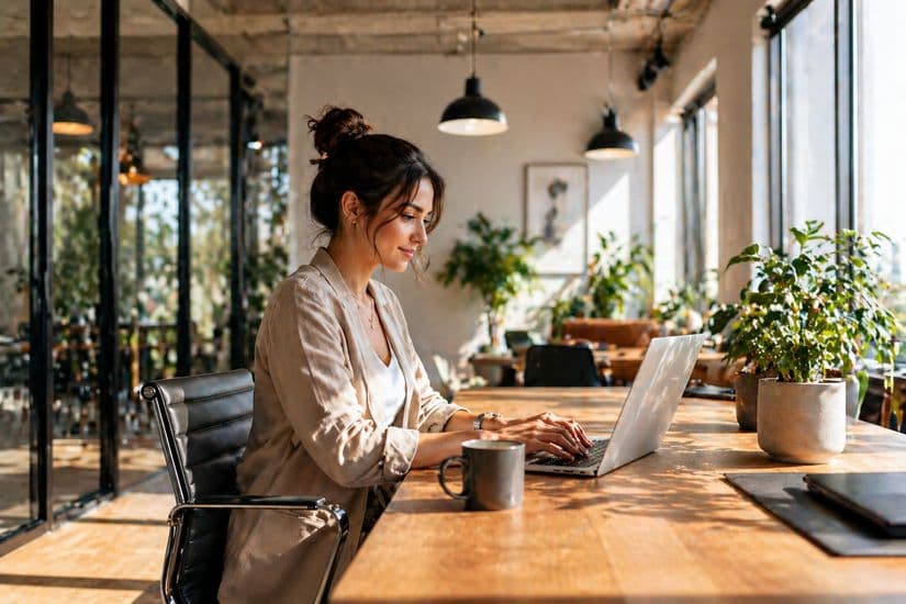Professional host in a bright workspace