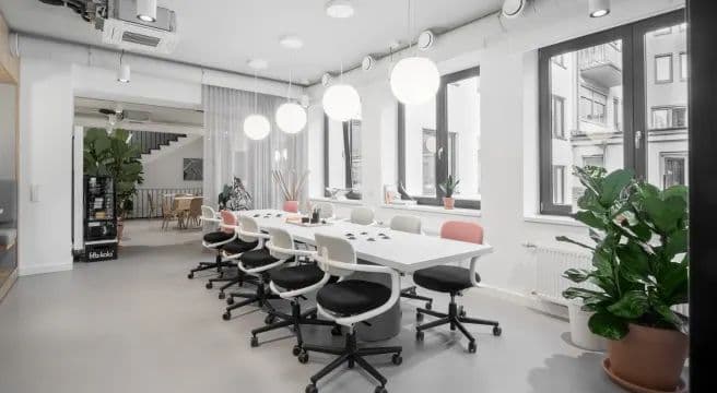 Option A — open desk and meeting zone